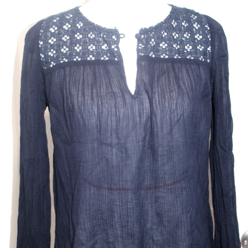 J Crew Sheer Tunic Blouse Blue Button Top L/S Sz 6